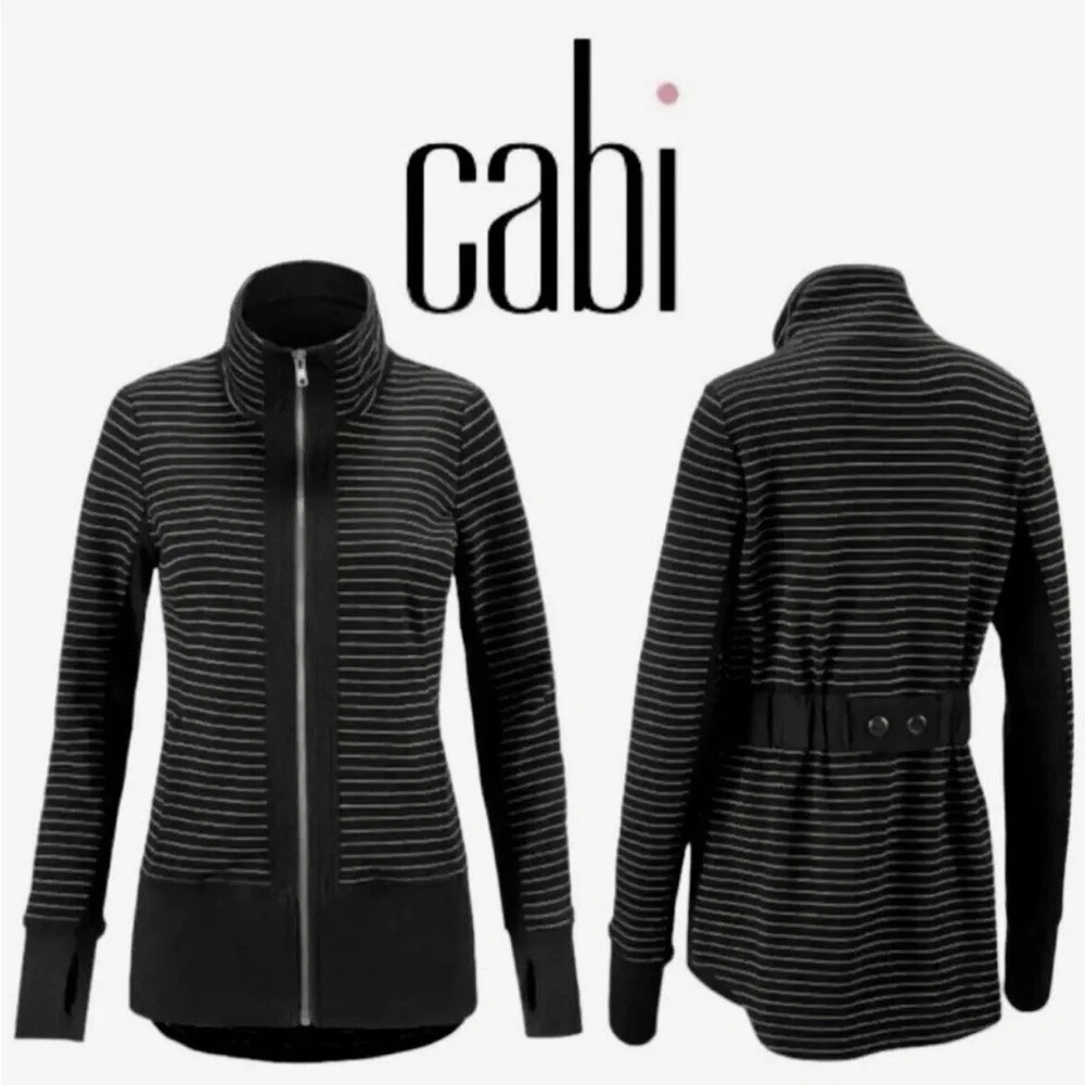 Cabi Women's Sprint Track Jacket in Black & White Stripes with Pockets sz XS - Picture 3 of 8